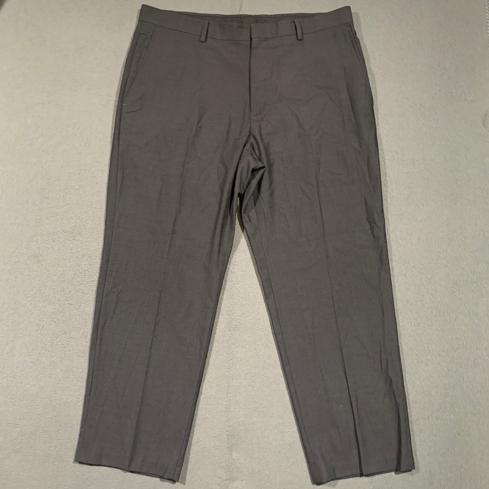 Kenneth Cole Reaction Men Gray Dress Pants Flat Front Wool Blend Size 38x29 Warm